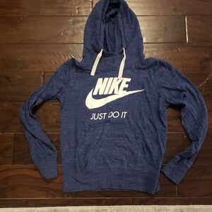 Nike Heathered Blue Hoodie with White Accents Size Medium